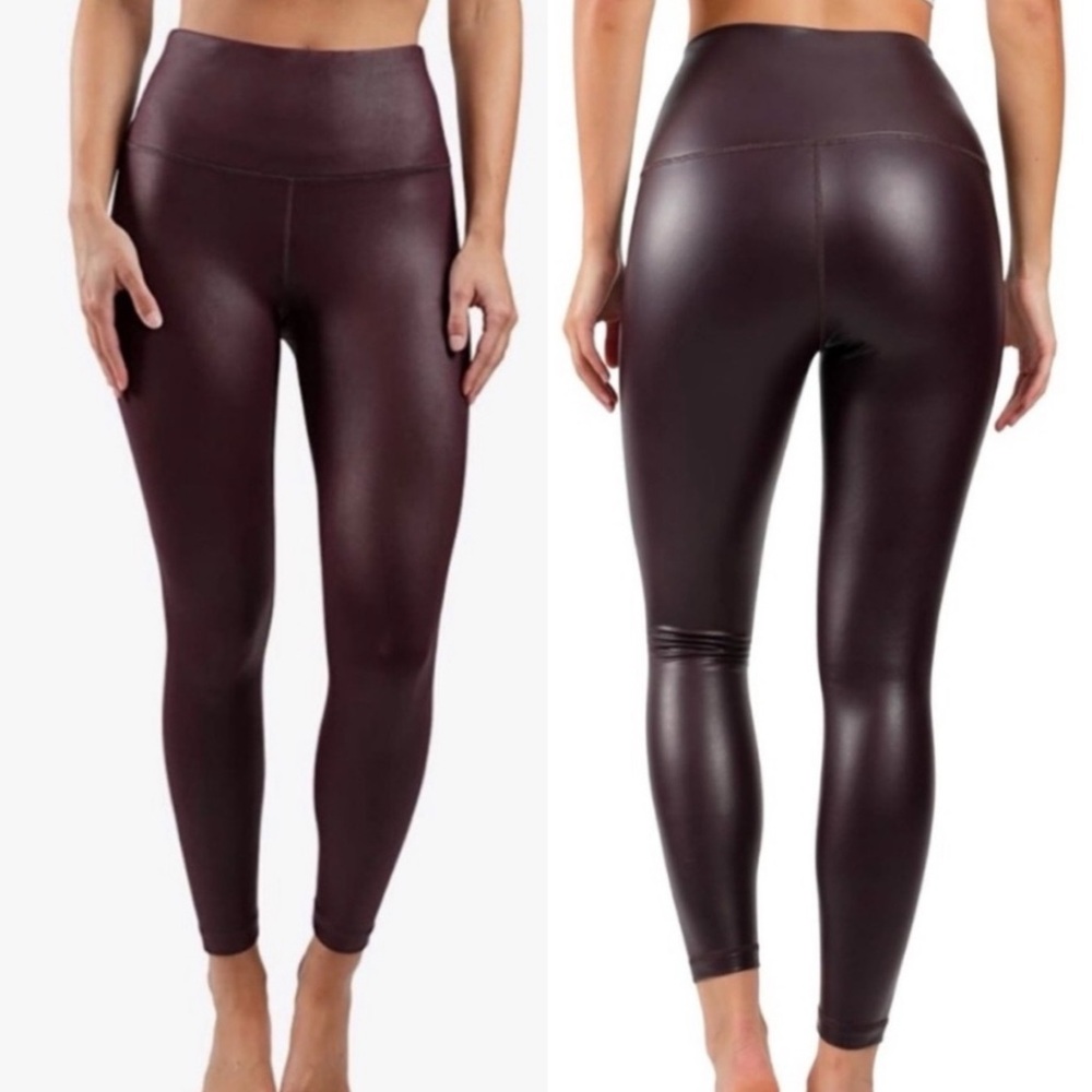 90 Degree By Reflex High Waist Shine Faux Leather Fleece Lined Leggings M NWT